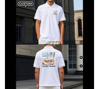 Camicie polo bianche personalizzate per uomo. Aggiungi disegni sia sul davanti che sul retro. Aggiungi le tue foto (paesaggi/stemmi/foto di coppia/foto di famiglia/selfie/animali domestici, ecc.). Ele