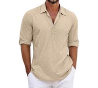Camicie Polo in Lino per Uomo, Top a Maniche Corte in Cotone, T-Shirt Estiva Casual da Spiaggia, Camicia alla Moda con Bottoni, Camicia Button Down Grande e Alta, L