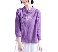 Camicie Qipao da donna eleganti a maniche lunghe colletto alla coreana casual bottoni a rana orientale cinese Cheongsam Top abbigliamento tradizionale Tang Suits China camicetta per le donne, 1 viola