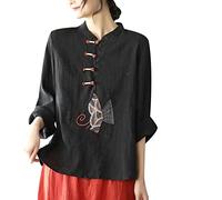 Camicie Qipao da donna eleganti a maniche lunghe colletto alla coreana casual bottoni a rana orientale cinese Cheongsam Top abbigliamento tradizionale Tang Suits China camicetta per le donne, 7-nero