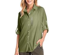 Camicie safari da donna UPF50+ protezione solare UV camicie da pesca ad asciugatura rapida leggera regolabile a maniche lunghe camicette da viaggio per donne escursionismo trekking campeggio camicie