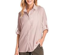 Camicie safari da donna UPF50+ protezione solare UV camicie da pesca ad asciugatura rapida leggera regolabile a maniche lunghe camicette da viaggio per donne escursionismo trekking campeggio camicie