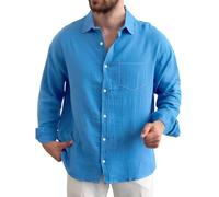 Camicie semplici da uomo casual a maniche lunghe in tinta unita con colletto con risvolto camicia con bottoni e tasca sul petto, vestibilità regolare, comoda camicia lavata, leggera e traspirante, per