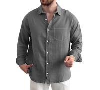 Camicie semplici da uomo casual a maniche lunghe in tinta unita con colletto con risvolto camicia con bottoni e tasca sul petto, vestibilità regolare, comoda camicia lavata, leggera e traspirante, per