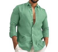 Camicie semplici da uomo in cotone e canapa, a maniche lunghe, stile urbano, classiche, eleganti, leggere, da lavoro, casual, con bottoni, a tinta unita, a maniche lunghe, colori assortiti, AG., XL