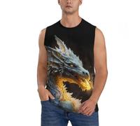 Camicie senza maniche da uomo, canotte bianche dorate con grafica drago di fuoco, canotte da uomo, per corsa, allenamento, palestra, canotte da uomo, nero, L