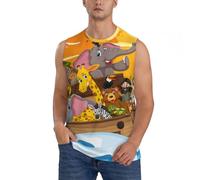 Camicie senza maniche da uomo, canotte con grafica Animals On Noah's Ark1, da uomo, per corsa, allenamento, palestra, da uomo, Nero, XL