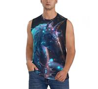 Camicie senza maniche da uomo, canotte da uomo con grafica con cavallo bianco con motivo di cristallo, canotte da corsa, allenamento, palestra, da uomo, Nero, XL
