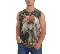 Camicie senza maniche da uomo, canotte da uomo con grafica floreale vintage con cavallo bianco, canotte da corsa, allenamento, palestra, canotte da uomo, Nero, 3XL