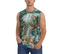 Camicie senza maniche da uomo, canotte da uomo con stampa vintage con teschio sull'isola, canotte da corsa, allenamento, palestra, canotte da uomo, Nero, L