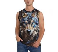 Camicie senza maniche da uomo, canotte vintage blu con grafica lupo floreale da uomo, canotte da corsa per allenamento palestra da uomo, Nero, M