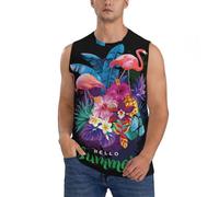 Camicie senza maniche da uomo, estate tropicale con grafica fenicotteri canotte da uomo, canotte da corsa, allenamento, palestra da uomo, Nero, 3XL