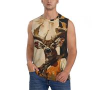 Camicie senza maniche da uomo, stile vintage, con grafica alce, canotte da uomo, per corsa, allenamento, palestra, Nero, M