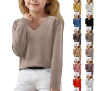 Camicie termiche a compressione invernale con scollo a V maglioni tinta unita in morbido cotone pullover felpa a maniche lunghe tinta unita confortevole sport basic top, cachi, 10-11 Anni