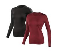 Camicie termiche a maniche lunghe foderate in pile da donna, maglietta intima a girocollo foderata in pile per la stagione fredda, 2 pezzi - D, XL