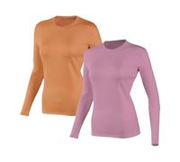 Camicie termiche a maniche lunghe foderate in pile da donna, maglietta intima a girocollo foderata in pile per la stagione fredda, 2PCS-C., XL
