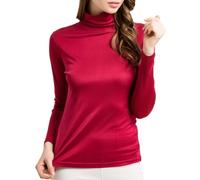 Camicie termiche da donna in seta a maniche lunghe, dolcevita, in seta di gelso, intimo intimo, Rosso vinaccia, XL