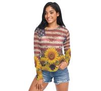 Camicie trasparenti da donna, girasoli americani, maglia a maniche lunghe trasparente top camicia S, Girasoli America, XL