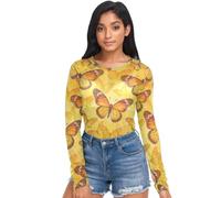 Camicie trasparenti da donna, Save The Monarchs Butterfly Lover Monarch Butterflies, maglia a maniche lunghe trasparente top camicia S, Salva il monarca amante delle farfalle dei monarchi, L