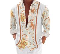 Camicie tropicali estive da uomo - Camicie a maniche lunghe Camicie hawaiane con stampa paesaggi sul mare Camicie hawaiane Funky Floral Button Down Summer Beach Party Shirts Regular Fit Top a maniche