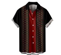 Camicie Uomo, Camicia Lino Uomo Manica Corta Camicia A Maniche Corte da Uomo per Vacanze Estive Turismo Spiaggia Moda Tendenza Tempo Libero Stampa Digitale 3D (Black XXL)