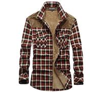 Camicie Uomo,Camicie Casual Scozzese Di Cotone Felpato Di Velluto Spesso Maniche Lunghe Collo A Giro Allentato Camicie Streetwear Inverno Uomo Top Tasca Sul Petto Uomo Rosso Top Viaggi Di Piacere, Xx