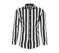 Camicie Uomo,Elegante Semplice Risvolto Strisce Verticali Bottoni Sciolti Manica Lunga Camicia A Tre Colori Da Uomo Nero Bianco Top Moda Formale Business Casual Dress For Work Tempo Libero Incontri D