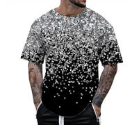 Camicie Uomo Elegante T-Shirt Uomo Antigrinza Performance Scenica DaStampa 3D con Paillettes Pullover Manica Corta Stile Quattro Maglietta a Compressione Leggera Estiva