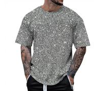 Camicie Uomo Elegante T-Shirt Uomo Antigrinza Performance Scenica DaStampa 3D con Paillettes Pullover Manica Corta Stile Quattro Maglietta a Compressione Leggera Estiva