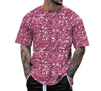 Camicie Uomo Elegante T-Shirt Uomo Antigrinza Performance Scenica DaStampa 3D con Paillettes Pullover Manica Corta Stile Quattro Maglietta a Compressione Leggera Estiva