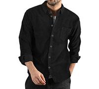 Camicie Uomo Eleganti - Camicia Uomo, Camicie di Velluto A Coste Autunno Inverno Camicie Leggere con Bottoni A Tinta Unita Casual A Maniche Lunghe (Black M)