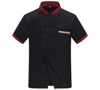 Camicie Uomo Eleganti - Camicia Uomo Manica Corta, Camicia da Cuoco per Uomo Doppiopetto Elegante da Cucina Comoda E Resistente per Tutte Le Stagioni con Colletto Alto (Black 5XL)