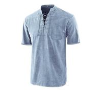 Camicie Uomo Estive - Camicia Uomo Estiva Elegante, Maglietta retrò Gotica con Lacci Scollo A V Tasca Manica Corta Top Larghi (Sky Blue S)