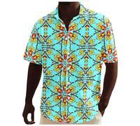 Camicie Uomo, Polo Uomo Manica Corta Camicia da Uomo A Maniche Corte in Stile Tradizionale Africano Dashiki Camicie Floreali Estive alle Hawaii per Le Vacanze al Mare di Ankara (Mint Green XL)