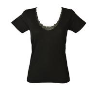 Camiciola donna FDB mezza manica misto lana cotone sulla pelle inserti in pizzo