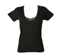 Camiciola donna FDB mezza manica misto lana cotone sulla pelle inserti in pizzo