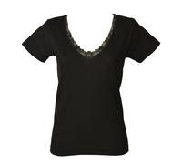 Camiciola donna FDB mezza manica misto lana cotone sulla pelle inserti in pizzo