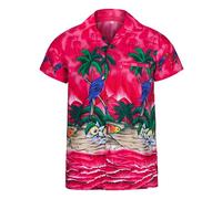 Camiciotto Hawaiano Da Uomo a Manica Corta Con Bottoni - Tropicale Con Pappagalli E Palme - Estivo