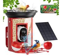 Camii Mangiatoia intelligente per uccelli con telecamera HD 2K, cattura automatica e rilevamento del movimento, alimentazione solare, identifica le specie di uccelli, video in diretta con vasca da