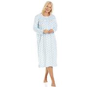 Camille Camicia da notte classica a pois in morbido pile a maniche lunghe da donna, Blu, 44-46