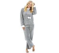 Camille Lusso Supersoft in Pile con Cappuccio Pigiama Set 42/44 Grey