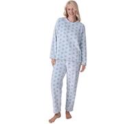 Camille Pigiama da donna in 2 pezzi, super morbido, in pile spesso, a maniche lunghe, con elastico in vita per il massimo comfort e calore, Acqua, 14-16