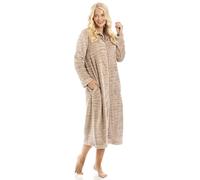 Camille Vestaglia da donna super morbida con chiusura frontale con cerniera e tasche laterali con stampa animalier, vestaglia lunga da donna con colletto rovesciato, Beige Zebra, 14-16