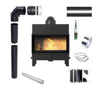 Caminetto ad aria KRATKI FLOKI 10kW Ø200 nero chiusura kit montaggio [EEK: A+]