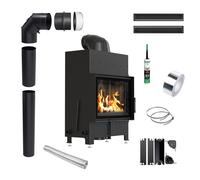 Caminetto ad aria KRATKI FLOKI 8kW Ø160 nero con chiusura kit montaggio [EEK: A]