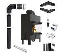 Caminetto angolare aria KRATKI FLOKI destro 10kW Ø200 nero kit montaggio [EEK: A+]