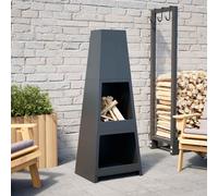 vidaXL Caminetto da Esterno Design Torre Deposito Tronchi Nero Acciaio