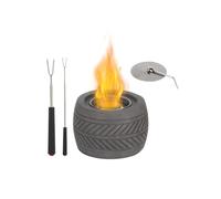 Caminetto da tavolo portatile, design pneumatico, grigio, 13 cm x 9 cm, braciere a bioetanolo per interni