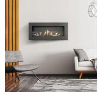 Camino a Bioetanolo da Parete DELTA SLIM TÜV Nero con Vetro - Dimensioni 90x10.3x40 cm, Acciaio, Vetro Temperato