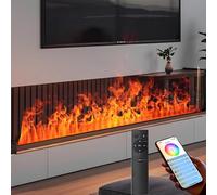 Camino a Vapore Acqueo Pannello In Metallo In Acciaio Inox Camino Elettrico da Incasso 3D Simulazione Fiamma Tattile Basso Rumore con Telecomando,0.8m